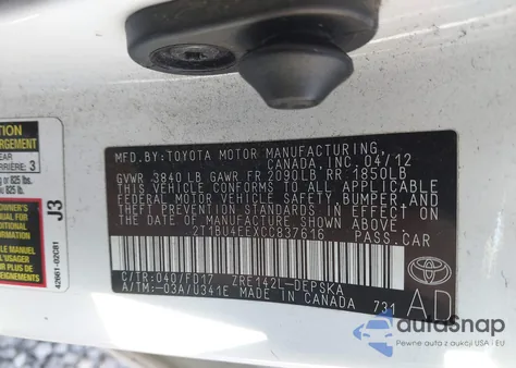 2012 Toyota Corolla S from USA, damaged, VIN 2T1BU4EEXCC837616